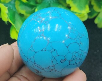 Blue Turquoise Spheres 40 MM Crystal Ball Orb Pocket Stone Meditation Space Crystal Grid With wooden Stand