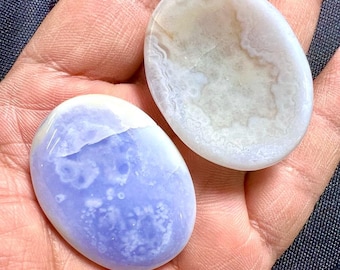 Blue Lace Agate Stone Oval Shape Worry Stone for Crystal Healing And Meditation - Pocket Palm Stone - Thumb Stone One (1) Piece