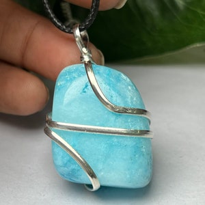 Wire Wrapped Blue Aragonite Tumbled Stone Pendant Crystal Pendant, Tumbled Stone Necklace image 6