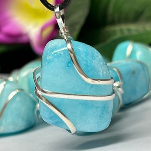 Wire Wrapped Blue Aragonite Tumbled Stone Pendant Crystal Pendant, Tumbled Stone Necklace image 4