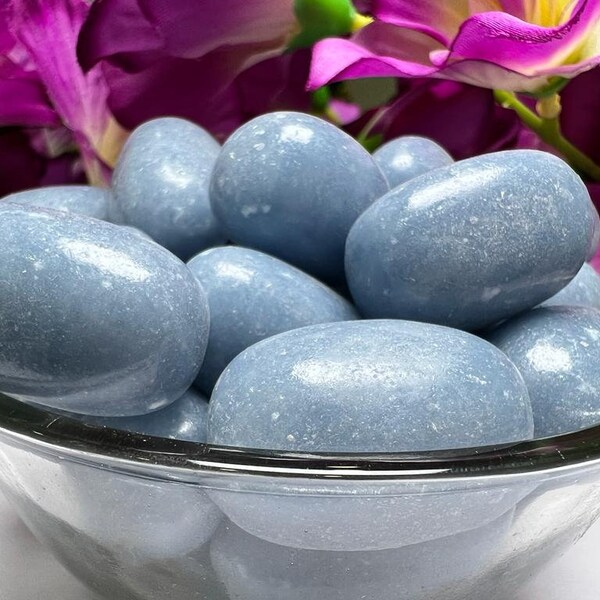 Angelite Tumbled Stones Healing Crystals in pack sizes of 1,2,3,4,5,6 and 10 Pieces Quality AAAAA +++++