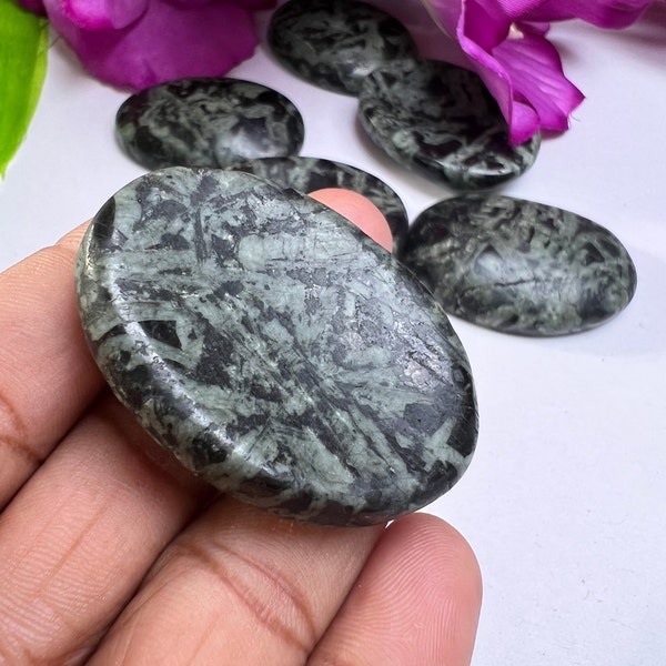 Chrysanthemum Stone Oval Shape Worry Stone for Crystal Healing And Meditation - Pocket Palm Stone - Thumb Stone One (1) Piece