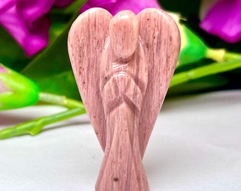 Pink Opal Stone 2 inch free standing guardian angel crystal Reiki energy blessed handcarved Pocket Angel Angelic connection