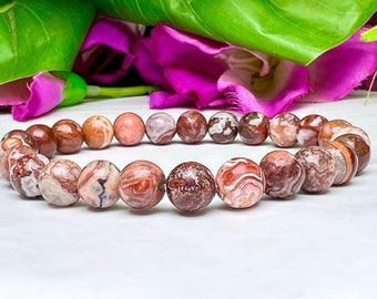 Leopard Skin Jasper Stone Bracelet Round Beaded Bracelet 8 MM Stretch Bracelet