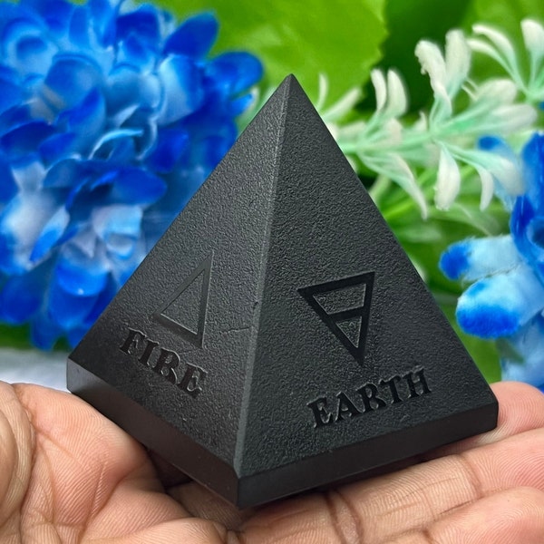 Black Tourmaline Stone 2 Inch Pyramid with Five 5 Spiritual Elements Earth, Air, Water, Fire and Spirit ,Meditation Reiki Crystal Healing