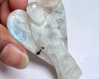 50 MM Rainbow MoonStone Free Standing 2" Guardian Angel crystal Reiki Energy blessed Hand carved Pocket Angel Angelic connection