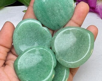 Green Aventurine Stone Heart Shaped Worry Stone, Palm Stone,  for Crystal Healing And Meditation - Pocket Palm Stone-Thumb Stone One(1)Piece