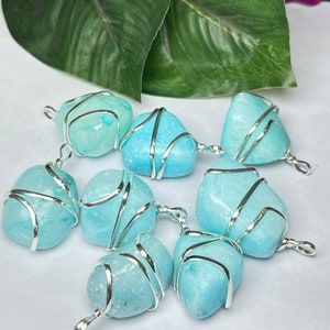 Wire Wrapped Blue Aragonite Tumbled Stone Pendant Crystal Pendant, Tumbled Stone Necklace image 2