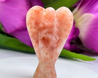 Sunstone 2 inch free standing guardian angel crystal Reiki energy blessed hand carved Pocket Angel Angelic connection