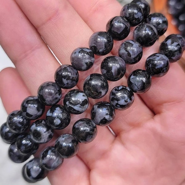 Indigo Gabbro Stone Round Beaded Bracelet 8 MM Stretch Bracelet