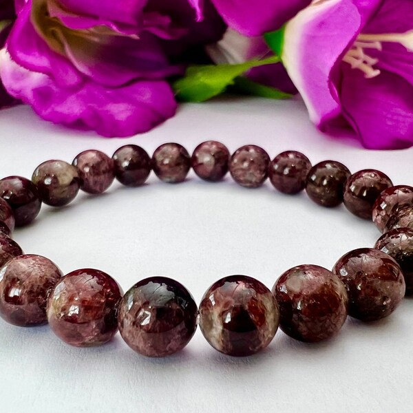 Garnet Stone Bracelet Round Beaded Bracelet 8 MM Stretch Bracelet