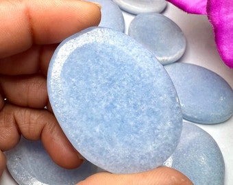 Blue Calcite Stone Oval Shape Worry Stone for Crystal Healing And Meditation - Pocket Palm Stone - Thumb Stone One (1) Piece