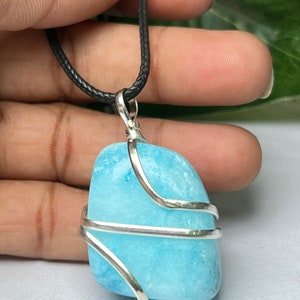 Wire Wrapped Blue Aragonite Tumbled Stone Pendant Crystal Pendant, Tumbled Stone Necklace image 10