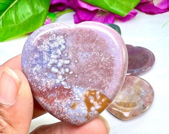 Pink Fancy Agate Stone Heart Shaped Worry Stone, Palm Stone, for Crystal Healing And Meditation - Pocket Palm Stone-Thumb Stone One(1) Piece