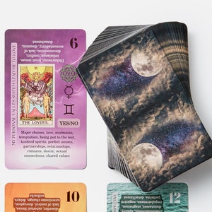May include: A set of tarot cards with colorful illustrations and text. The cards are arranged in a grid with the card number and title visible. The cards are on a white background.
