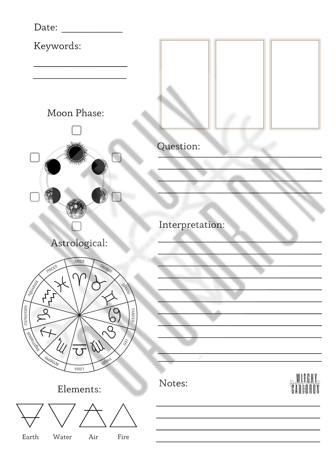 Tarot Journal Printable PDF Download Spreads Workbook Diary - Etsy