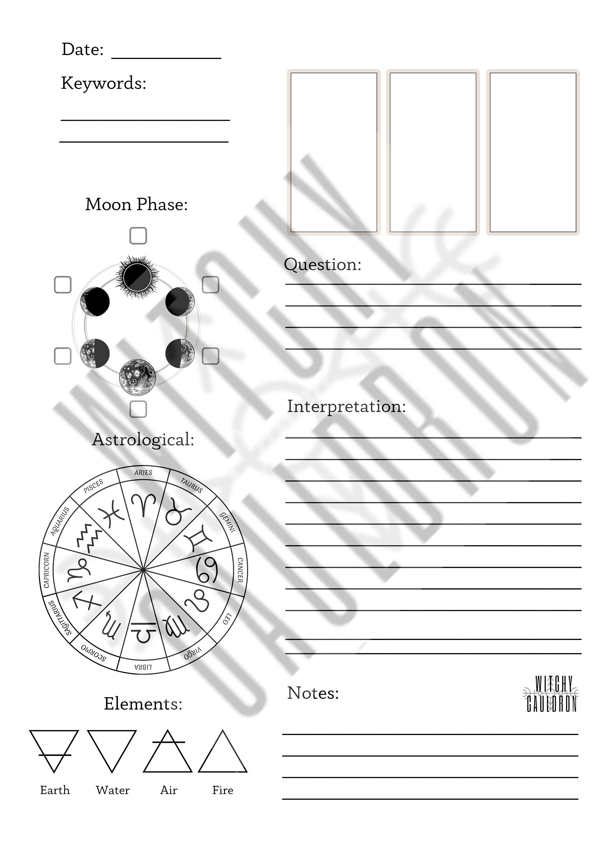 Tarot Journal Printable PDF Download Spreads Workbook Diary - Etsy