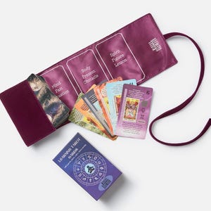 Beginner Tarot Deck, Keyword Meanings, Chakra, Zodiac Purple wrap+cards