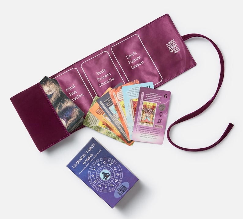 Beginner Tarot Deck, Keyword Meanings, Chakra, Zodiac Purple wrap+cards