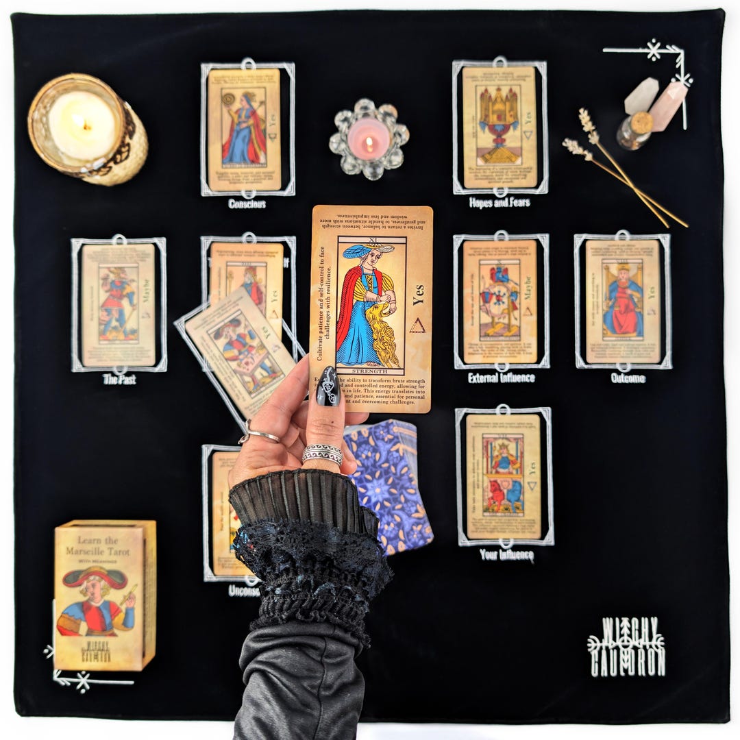 Marseille Tarot Deck and Black Velvet Altar Cloth Set - Beginner
