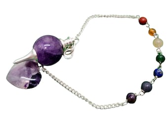 Bola de péndulo de amatista y cadena de 7 chakras (péndulo de cristal, radiestesia, adivinación)
