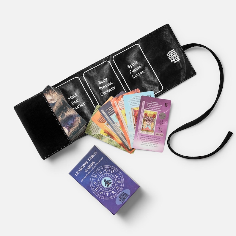 Beginner Tarot Deck, Keyword Meanings, Chakra, Zodiac Black wrap+ cards