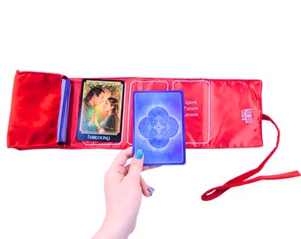 Witchy Cauldron Oracle Cards Wrap, Bag, Pouch, Satin Oracle Storage and Cloth, Oracle Deck Storage Holder, Oracle Spread Pattern (Red)