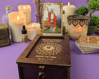 Wooden Tarot Card Deck Box: Wiccan Altar Storage Chest