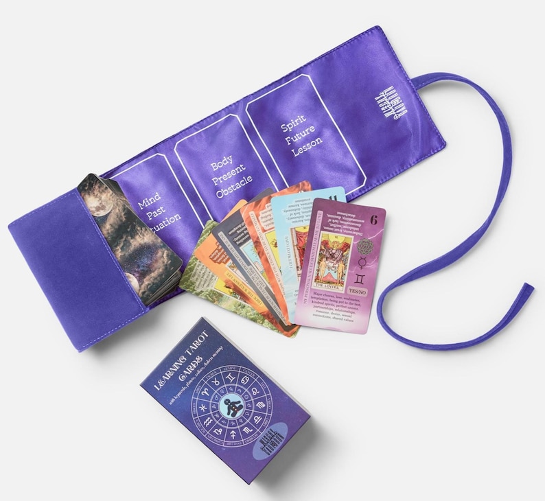 Beginner Tarot Deck, Keyword Meanings, Chakra, Zodiac Lavander+tarot cards