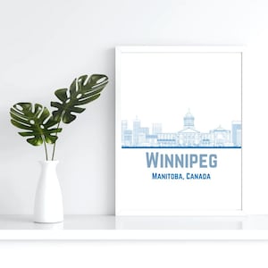 Winnipeg Manitoba Canada Minimalist Blue Art Print, Digital Download Art Print