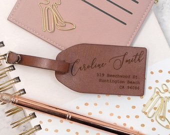 Custom luggage tag with lettering, vegan luggage tags, faux leather luggage tag perosnalize, leather tag for travel, wedding gift, traveller