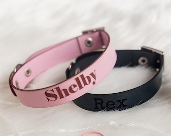 Engraved vegan leather cat collar persoanlized, custom cat collar, faux leather cat collar with name, perosnalized ecoleather collar for cat
