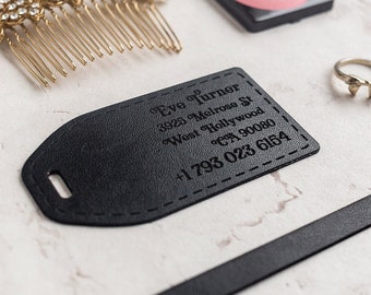 Custom luggage tag with an address, leather tag, personalize luggage tag, personalized gift for him, for her, vegan leather luggage tag