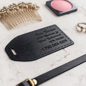 Custom luggage tag with an address, leather tag, personalize luggage tag, personalized gift for him, for her, vegan leather luggage tag