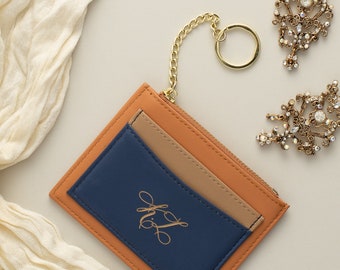 Monogram Vegan Leather Wallet: Personalized Keychain Card Holder
