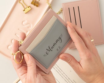 Personalized Vegan Leather Keychain Wallet: Engraved Gift for Mom