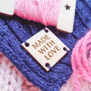 Wood Made With Love: Square Sewing Label, Knitting Tag