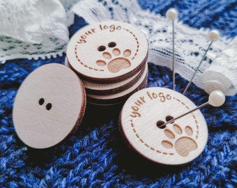 Custom buttons with your logo and text, 1 inch engraved wooden buttons, tag for handmade items made with love, wood custom logo label