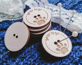 Engraved Wooden Logo Buttons: Custom Handmade Tags, 1 inch