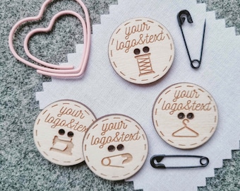 Personalized Wooden Logo Buttons: Custom Sewing Tags