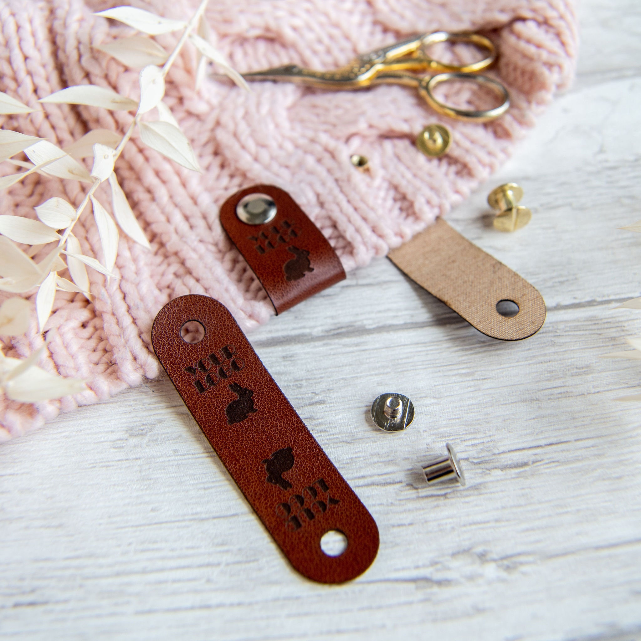 Custom Faux Leather Tags With Rivets, Personalized Eco Faux
