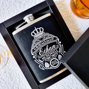 Engraved Vegan Leather Whiskey Flask: Personalized Groomsmen Gift