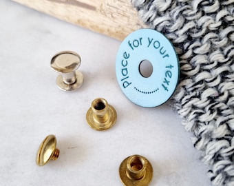 Custom Faux Leather Circle Label: Personalized Rivet Tags for Knitting