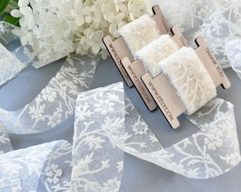 Flower Flocked Lace Ribbon, 1 Inch Vintage Elastic Trim, Champagne Cream White Burgundy Ribbon for Invitations, Wrapping Gift Decor Lace