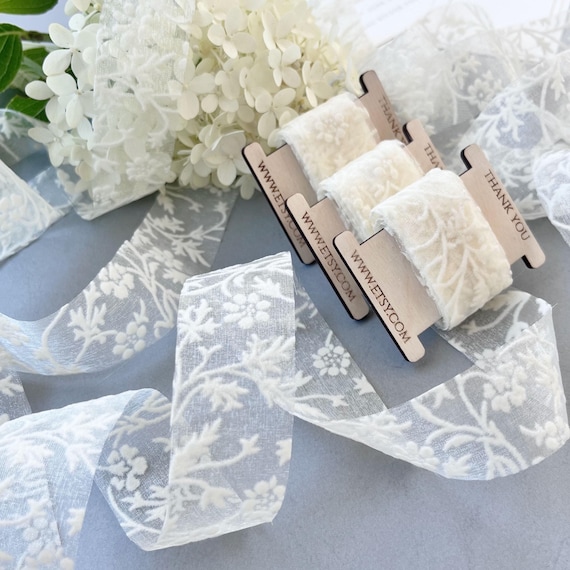 Flocked Floral Lace Ribbon: Vintage Style Elastic Trim, 4 Colors