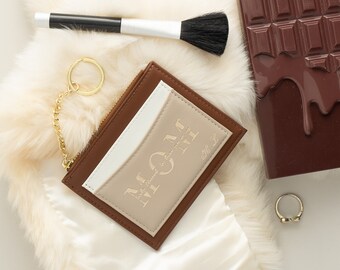 Personalized Vegan Leather Wallet for Mom: Engraved Card Holder with Key Ring