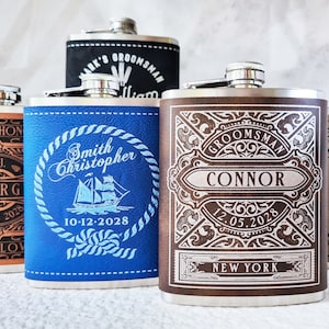 Vegan leather hip flask - personalized gift for anniversary, birthday, graduation, retirement, Christmas, custom whiskey flask gift for men