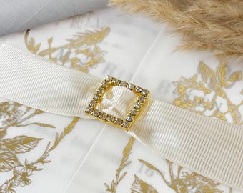 Rhinestone Square Buckle Slider: Gold Accent, DIY Ribbon Embellishment (Set of 10)