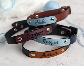 Small dog collar with name label, small dog collar personalized with name, vegan leather dog collar, custom dog collar, leather name collar