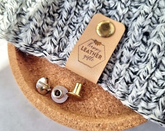 Personalized Faux Leather Rivet Tags: Engraved Knitting Labels, 10 Colors